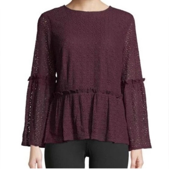 Michael Kors Tops - Michael Kors Bell Sleeve Lace burgundy blouse